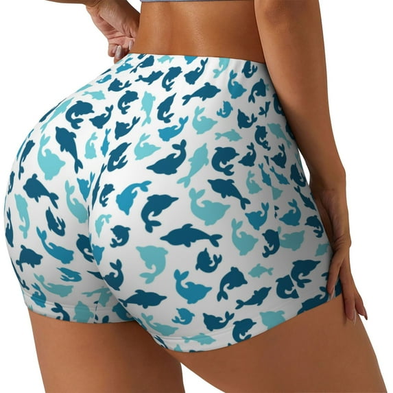 Honeii Cute Shark Print Women's Workout Shorts, Gym Shorts for Active Wear, Sports Shorts,Women's Running Shorts,Quick Dry Athletic Shorts-XX-Large