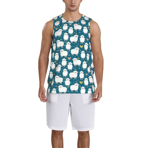 Honeii Cute Sheep And Hearts print basktball shirt for men and women, Unisex basketball jersey for Theme party-Medium