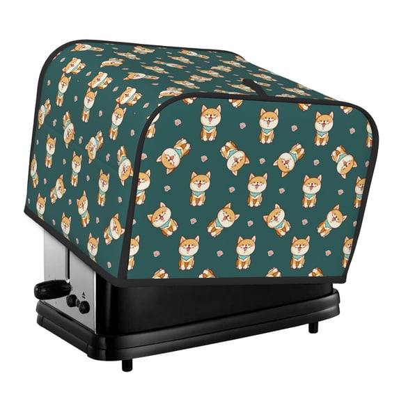 Honeii Cute Shiba Print 4 slice Toaster Cover, Two Slice Toaster Dust-proof Cover For Kitchen Small Appliance and Fingerprint Protection