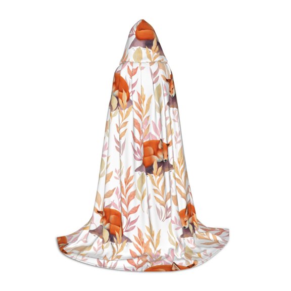 Honeii Cute Sleepy Fox Print Poncho Cape, Cloak Coat, Snuggly Hooded Wearable Blanket, Hooded Cape For Teenagers,Halloween Costumes-Small