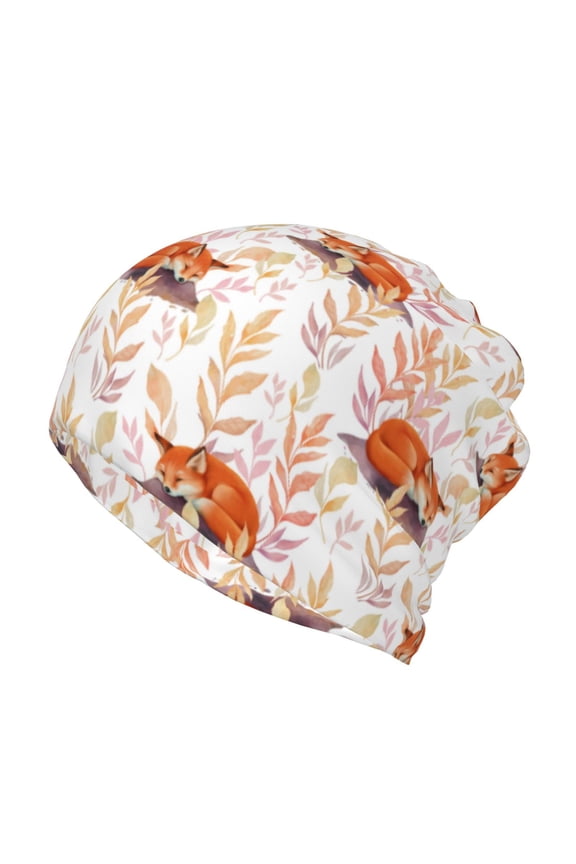 Cute Sleepy Fox Print Winter Beanie Daily Hat - Thermal Polar Fleece Ski Running Hat Skull Cap for Men and Women,Beanie