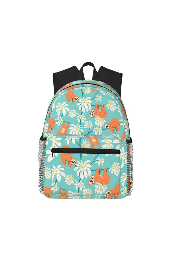 Cute Sloth on Floral Tree Print School Backpack,Casual Lightweight Travel Rucksack Daypack,Backpacks for College High
