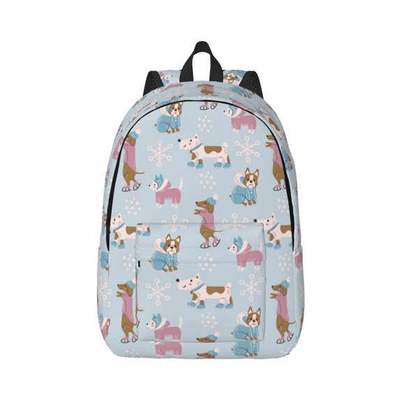Honeii Cute Snowflake Dachshund Print Canvas College Laptop Backpack, Durable Rucksack Travel Notebook Bag School Backpack Book Bag for Men Women-