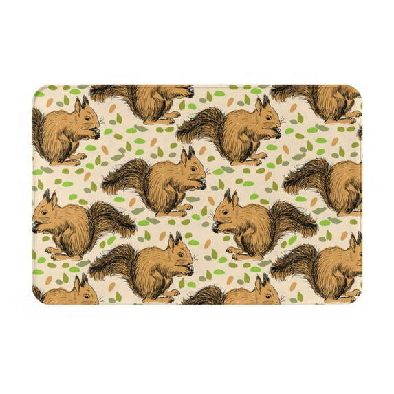 Honeii Cute Squirrel with Green Leaves Pattern Door Mat, Welcome Door Mats Outdoor Indoor, Stain and Fade Resistant, Non-Slip Entry Matfor Bedroom, Bathroom, Kitchen