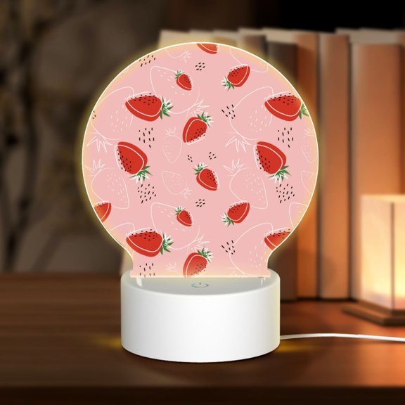 Honeii Cute Strawberry C Print Acrylic LED Night Lamp,Round Touch-Control Night Light with 3 Lighting Modes,for Bedrooms, Living Rooms, and Gifting