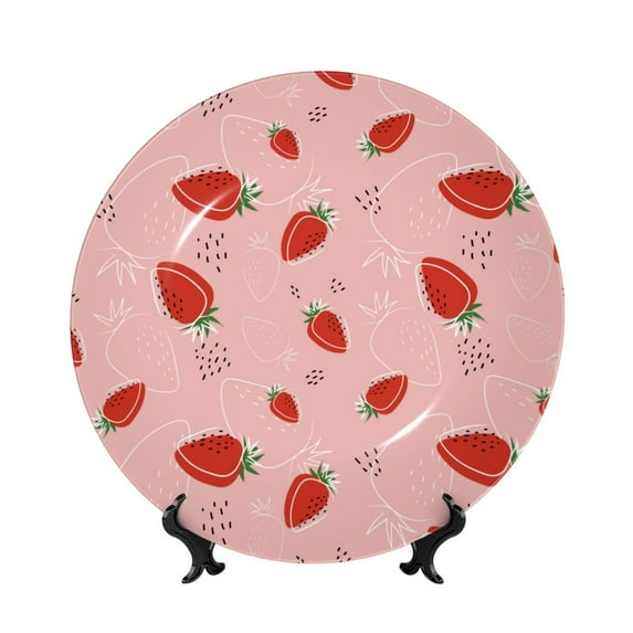 Honeii Cute Strawberry C Print Elegant Bone China Decorative Plate, Porcelain Plate,Art Crafts,Ceramic Ornaments for Home Office Wall Decor-7in
