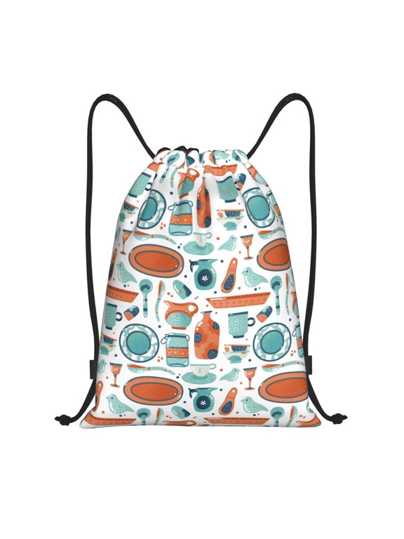 Cute Tableware Print Drawstring Backpack,Drawstring Bags String Backpack Gym Cinch Sack Backpack Sport Bag Draw-Small