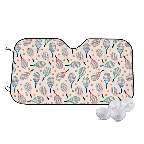 Honeii Cute Tennis Racket Print Car Sunshade for Windshield,Car Cover Sunshade Protector,Foldable Front Window Sun Visor,Fits Cars, SUVs, Trucks
