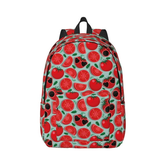 Honeii Cute Tomato Print Canvas College Laptop Backpack, Durable Rucksack Travel Notebook Bag School Backpack Book Bag for Men Women-Small