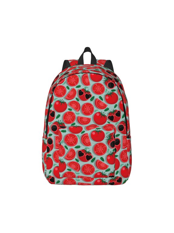 Cute Tomato Print Canvas College Laptop Backpack, Durable Rucksack Travel Notebook Bag School Backpack Book Bag for Men Women-Small