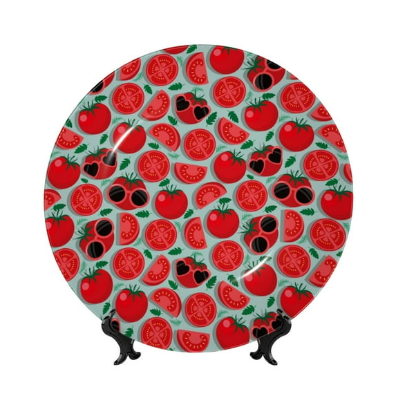 Honeii Cute Tomato Print Elegant Bone China Decorative Plate, Porcelain Plate,Art Crafts,Ceramic Ornaments for Home Office Wall Decor-6in