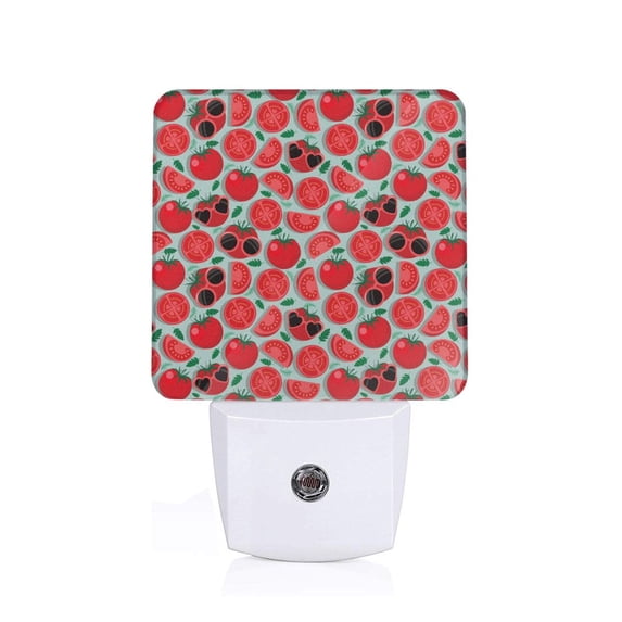 Honeii Cute Tomato Print LED Night Light with Light Sensor, Night Lights Plug Into Wall,Ideal for Bedrooms and Hallways-EU