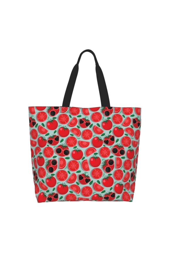 Cute Tomato Print Tote Bag for Women, Foldable Tote Bag Large Shoulder Bag Top Handle Handbag for Travel, Work