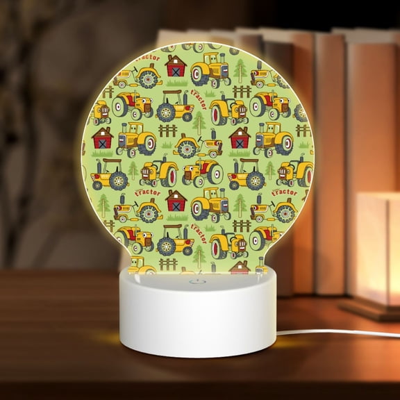 Honeii Cute Tractor Print Acrylic LED Night Lamp,Round Touch-Control Night Light with 3 Lighting Modes,for Bedrooms, Living Rooms, and Gifting