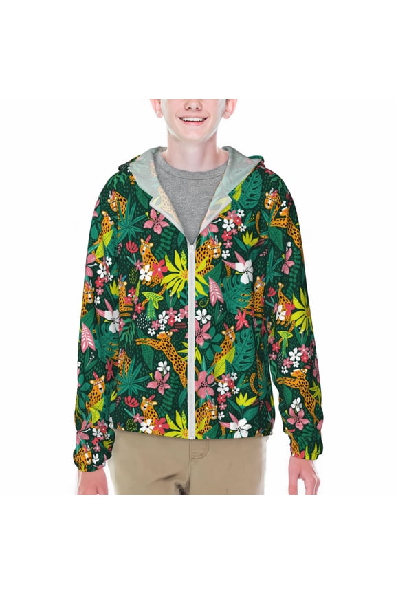Cute Tribal Leopards Print Sun Protection Jacket Hooded Cooling Shirt with Pockets Hiking Outdoor Performance-XX-Large