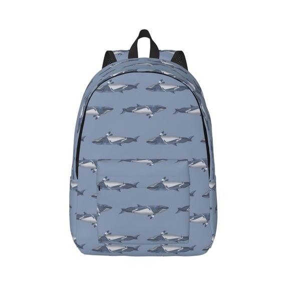 Honeii Cute Whale Print Canvas College Laptop Backpack, Durable Rucksack Travel Notebook Bag School Backpack Book Bag for Men Women-Small
