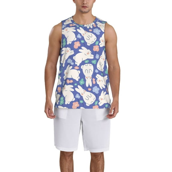 Honeii Cute White Rabbit print basktball shirt for men and women, Unisex basketball jersey for Theme party-X-Large