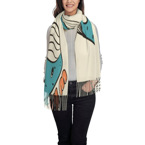 Honeii Cute colorful whale Print Scarf Oversized Scarf Tassel Fall Winter Thick Scarf Warm Shawl Women,Women's Scarves & Wraps