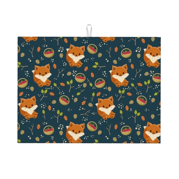 Honeii Cute plant fox Print Kitchen Drying Mat Coffee Bar Mat Hide Stain Coffee Maker Mat for Countertops Coffee Pot Dish Drying Mat