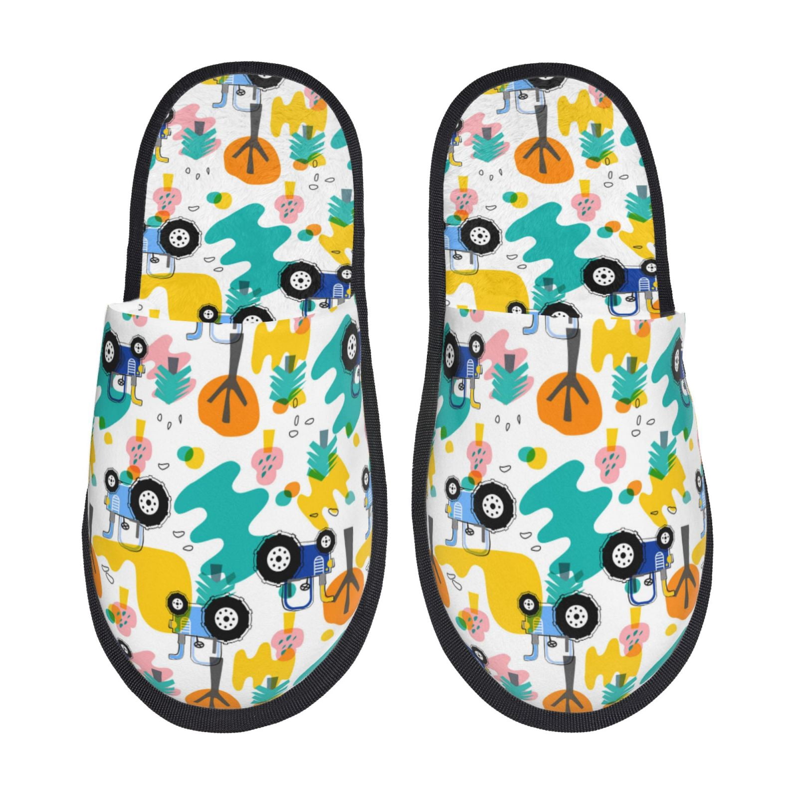 Honeii Cute tractor and vehicle Print Furry Slippers Bedroom Slippers ...