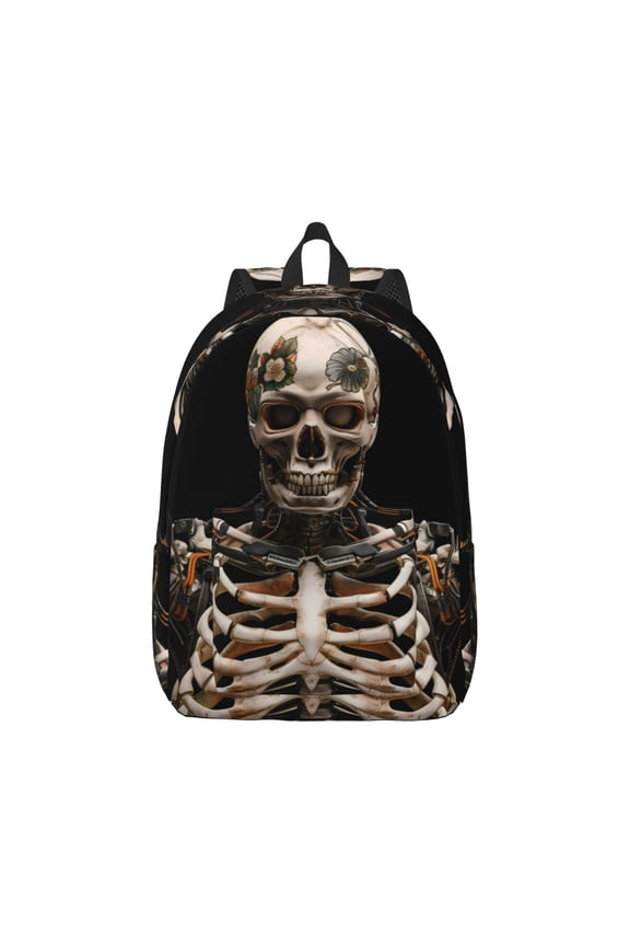 Cyber Skeleton With Tattoos Print Canvas College Laptop Backpack, Durable Rucksack Travel Notebook Bag School Backpack Book Bag for Men Women-Small
