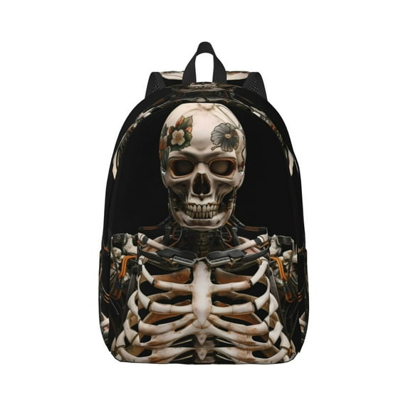 Honeii Cyber Skeleton With Tattoos Print Canvas College Laptop Backpack, Durable Rucksack Travel Notebook Bag School Backpack Book Bag for Men Women-Small