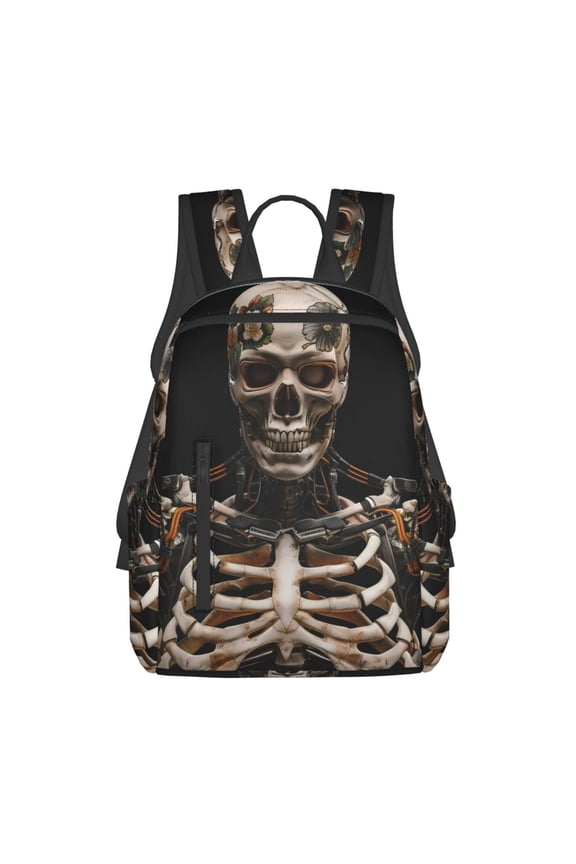 Cyber Skeleton With Tattoos Print Lightweight Backpacks,Carry on Backpack,Durable Backpack for School, Work & Travel