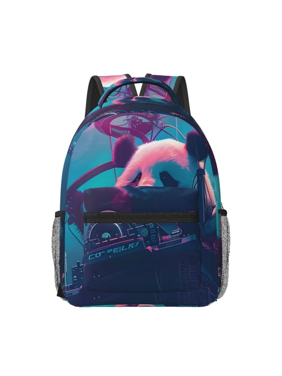 DJ Panda Hot Air Balloon Print Backpack for School,15.6 inch Laptop Back Pack for High School and College Students, Waterproof Computer Bookbag-One Size