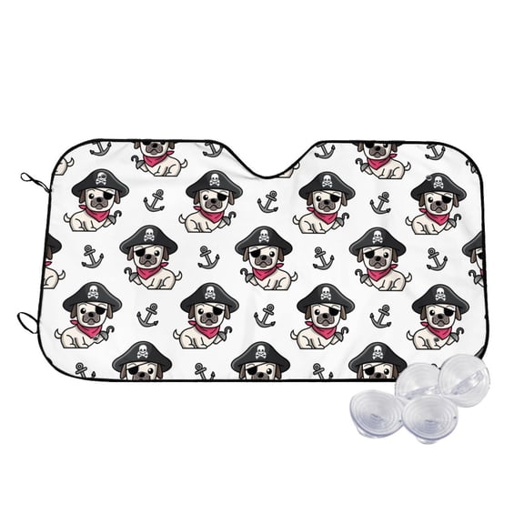 Honeii DOG IS WEARING PIRATE COSTUME Print Car Sunshade for Windshield,Car Cover Sunshade Protector,Foldable Front Window Sun Visor,Fits Cars, SUVs, Trucks