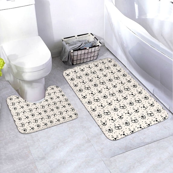 Honeii DOGS FACE Pattern Bathroom Anti-Skid Pad Bathroom Mat Vintage Seamless Pattern Not-Slip Toilet Rug Set
