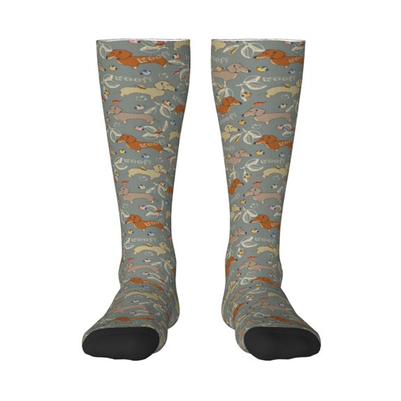 Honeii Dachshund Dog Bird Print Long Socks,Novelty Design Socks Gift for Men and Women,Crew Socks,Calf Socks