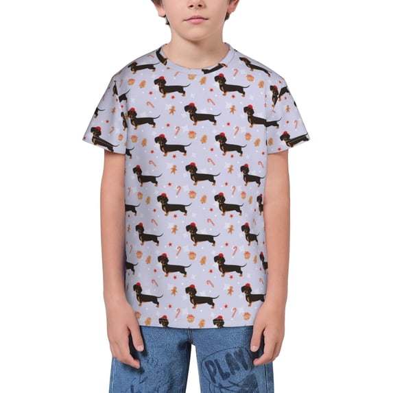 Honeii Dachshund Dog Print Youth Short Sleeve T-Shirt,Boys Athletic Shirt,Quick Dry Short Sleeve Performance Moisture Wicking T Shirt