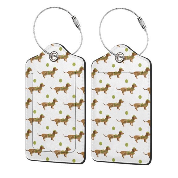 Honeii Dachshund Going To Play Tennis Print Leather Luggage Tag for Suitcases,ID Tags,Bag Tags for Luggage,Functional Travel Tag-2 PCS