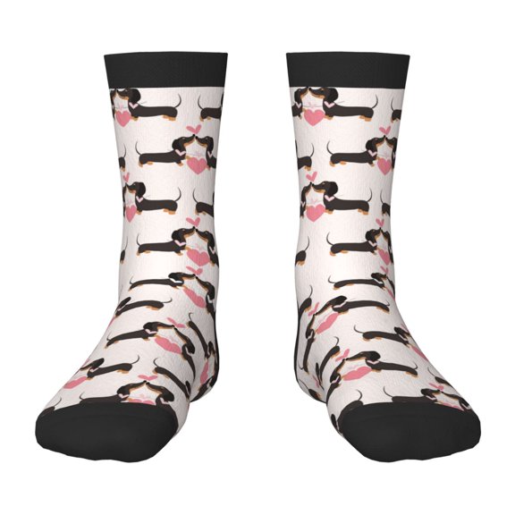 Honeii Dachshund And Hearts Print Children's Colorful Socks,Unisex Kids and Toddlers' Cushioned Sock,Kids Athletic Crew Socks,for Everyday Wear and Sports