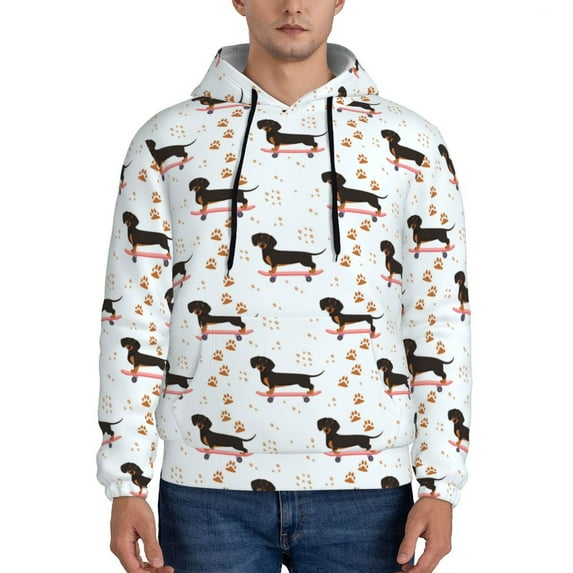 Honeii Dachshund On A Skateboard Pattern Mens Hoodies Men's Loose Sleeve Sweatshirt,Pullover Hooded Sweatshirt for Men,Essentials Hoodie-X-Large