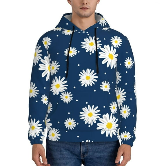 Honeii Daisies Flowers Pattern Mens Hoodies Men's Loose Sleeve Sweatshirt,Pullover Hooded Sweatshirt for Men,Essentials Hoodie-Small