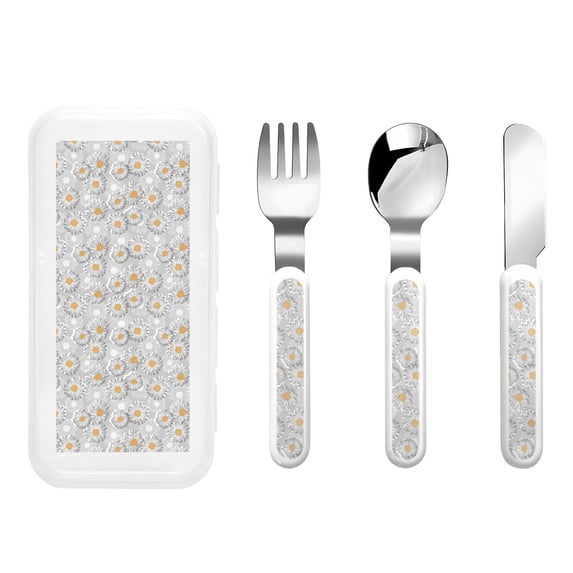 Honeii Daisies Flowers Print Children's Knife, Fork And Spoon Set,Reusable Utensils Set with Case,Travel Cutlery Set,for Kids Adults Camping