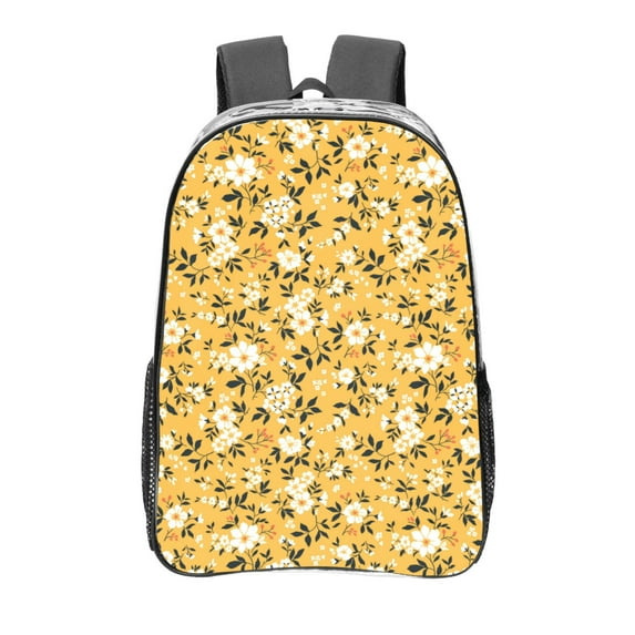 Honeii Daisies Flowers Print Clear Backpack Heavy Duty Transparent Bag 17" See Through BookBag for Women Men Adults Work Festival Sports Travel