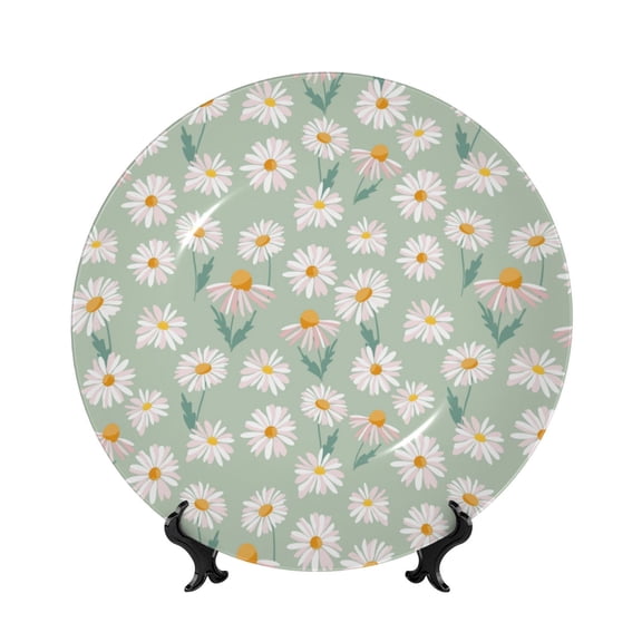 Honeii Daisies Flowers Print Elegant Bone China Decorative Plate, Porcelain Plate,Art Crafts,Ceramic Ornaments for Home Office Wall Decor-6in