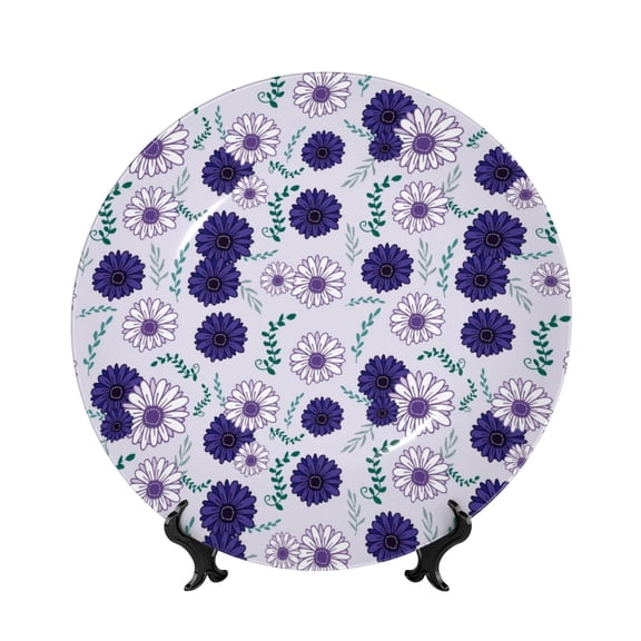 Honeii Daisies Flowers Print Elegant Bone China Decorative Plate, Porcelain Plate,Art Crafts,Ceramic Ornaments for Home Office Wall Decor-8in