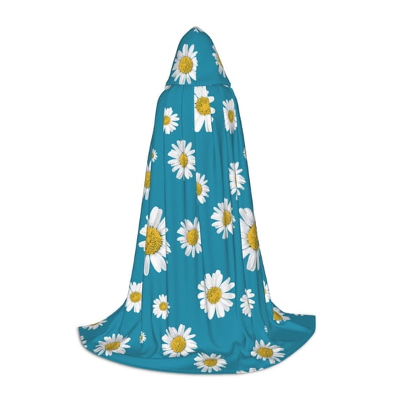 Honeii Daisies Flowers Print Poncho Cape, Cloak Coat, Snuggly Hooded Wearable Blanket, Hooded Cape For Teenagers,Halloween Costumes-Large