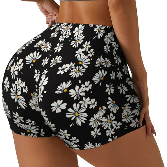 Honeii Daisies Flowers Print Women's Workout Shorts, Gym Shorts for Active Wear, Sports Shorts,Women's Running Shorts,Quick Dry Athletic Shorts-X-Large
