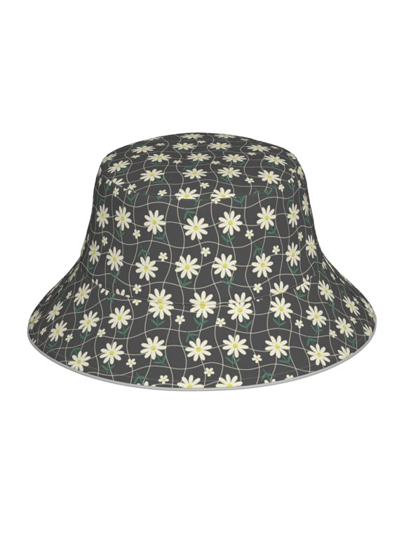 Daisies Flowers for Unisex Bucket Hat Waterproof Rain Hat Reversible Shiny Rave Bucket Hat for Concert Festival Boonie Cap