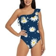 thumbnail image 1 of Honeii Daisies Flowers for women's one-piece swimsuit featuring a chic one-shoulder design experience elegance and style in the water-Medium, 1 of 6