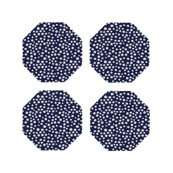 Honeii Daisies Flowers print Leather Coaster Set of 4, ideal for safeguarding your furniture from drinks spills and effortless cleanup-Octagon