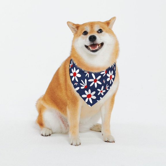 Honeii Daisy Flowers Pattern Pet Scarf for Small Dogs and Cats,Washable Triangle Dog Scarfs with Adjustable Buckle,Dog Bandana-XX-Large