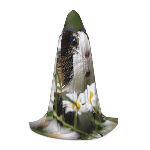 Honeii Daisy Guinea Pig Print Poncho Cape, Cloak Coat, Snuggly Hooded Wearable Blanket, Hooded Cape For Teenagers,Halloween Costumes-Small