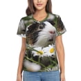 thumbnail image 1 of Honeii Daisy Guinea Pig Print Women's Classic V-Neck T-Shirt,Womens Fashion Tops,Stylish Everyday Top for Women, Casual Summer Spring Outfits Clothes-Small, 1 of 5