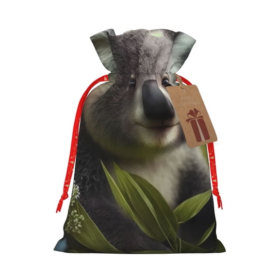 Honeii Daisy Koala Print Small Burlap Bags,Christmas Drawstring Treat Bags Gift Bags Reusable Candy Goodie Wrapping Bags for Holiday Party Favors Supplies -Small