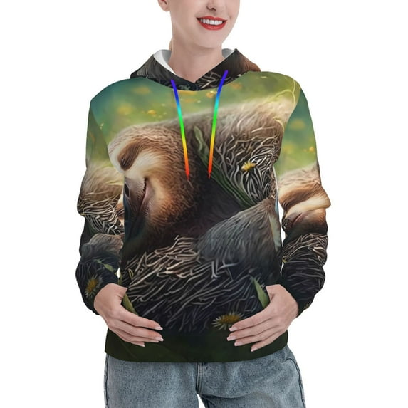 Honeii Daisy Sleeping Sloth Pattern Womens Oversized Hoodies Long Sleeve Sweatshirts Pullover Fall Outfits with Pocket-